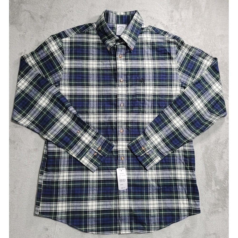Brooks Brothers Shirt Mens Medium Blue Plaid Flannel Long Sleeve Button Down